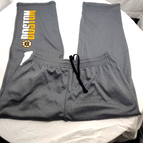 NHL Boston Bruins Logo Heather Gray Fleece Lined Wide Leg Sweatpants - Picture 1 of 16
